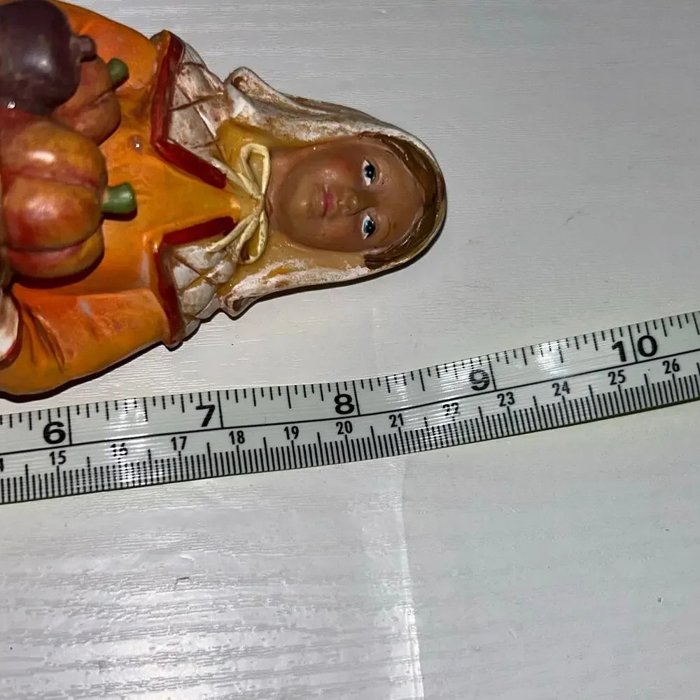Harvest Woman Resin Figurine Autumn Fall Basket Fruit Decor
